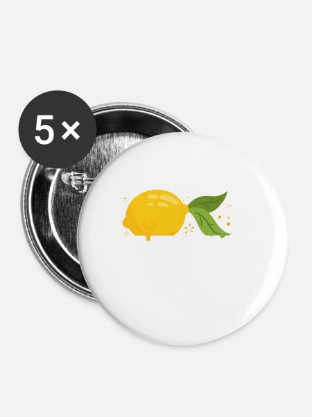 Squeeze The Day Zitrone - Buttons klein 25 mm (5er Pack) - Weiß