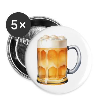Chope à bière - Lot de 5 petits badges (25 mm) - blanc - Devant