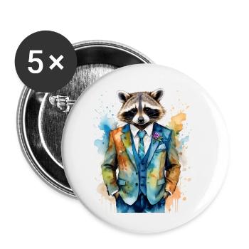 Raccoon Suit Colorful Animal Design Print - Buttons small 1''/25 mm (5-pack) - white - Front