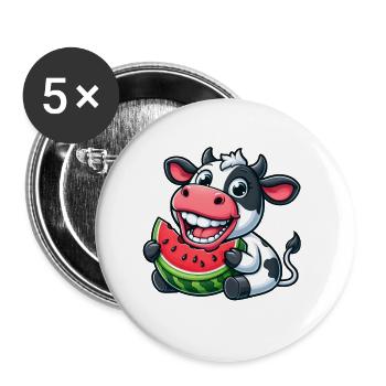 Lustiger Kuh Bulle Stier Wassermelone Sommer - Buttons klein 25 mm (5er Pack) - Weiß - Vorne