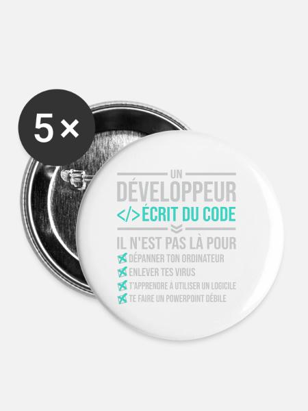 Entwickler, der Code schreibt - Buttons klein 25 mm (5er Pack) - Weiß