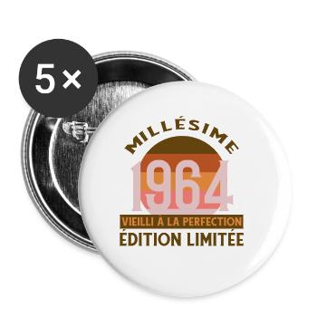 millesime 1964 cadeau 60 ans anniversaire humour - Lot de 5 petits badges (25 mm) - blanc - Devant