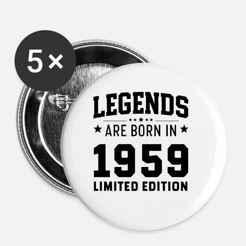 Legends Are Born In 1959 Limited Edition - Buttons klein 25 mm (5er Pack) - Weiß