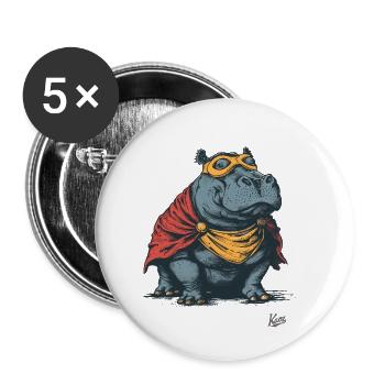 Nilpferd im Superhelden-Kostüm - Buttons klein 25 mm (5er Pack) - Weiß - Vorne