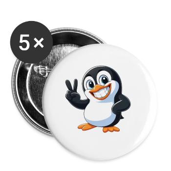 Süßer Pinguin Cartoon mit Zähnen Freude Peace - Buttons klein 25 mm (5er Pack) - Weiß - Vorne