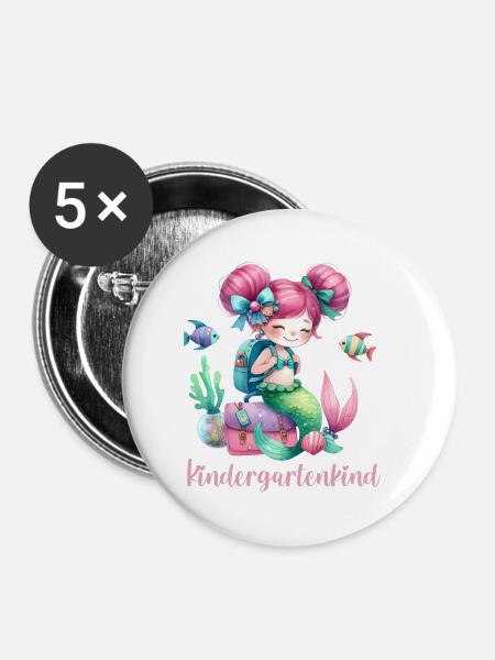 Kindergartenkind Vorschulkind Meerjungfrau - Buttons klein 25 mm (5er Pack) - Weiß