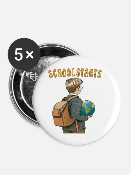 SCHOOL STARTS - Buttons klein 25 mm (5er Pack) - Weiß