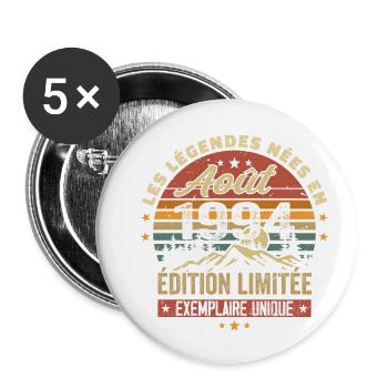 Août 1994 Cadeau Anniversaire Aout 1994 August - Lot de 5 petits badges (25 mm) - blanc - Devant