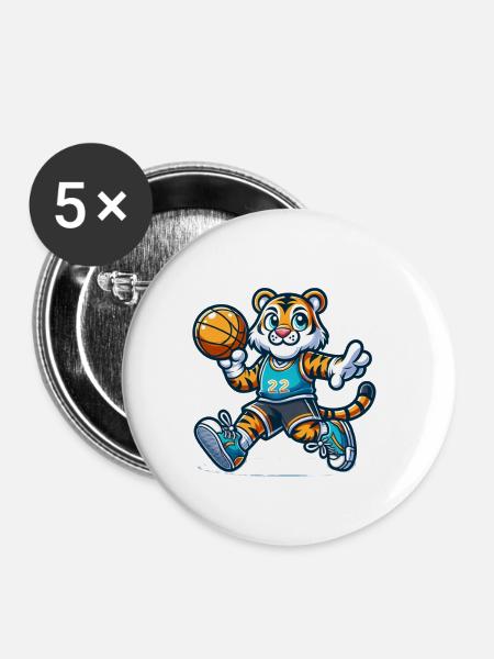 Cute Basketball Player Tiger - Buttons klein 25 mm (5er Pack) - Weiß