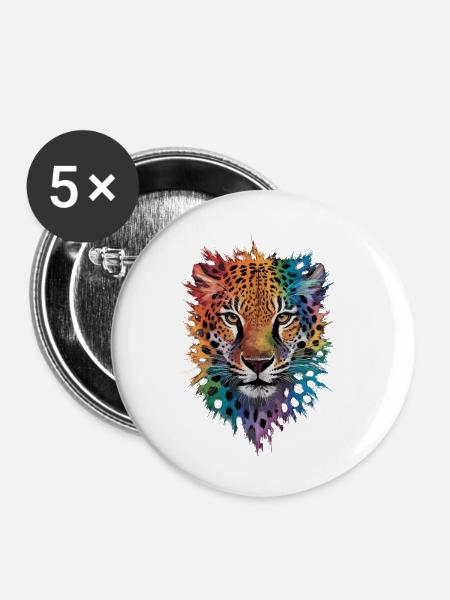 Leopard Raubkatze - Buttons klein 25 mm (5er Pack) - Weiß