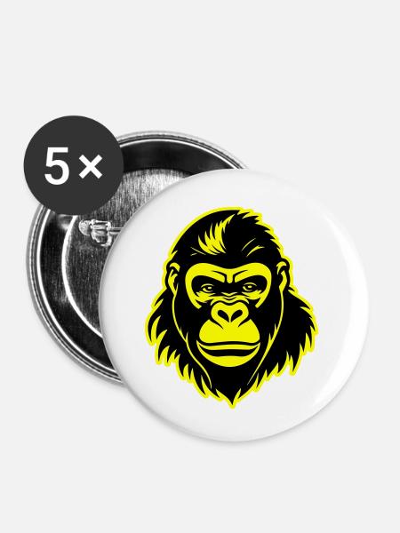Gorilla Kopf - Buttons klein 25 mm (5er Pack) - Weiß