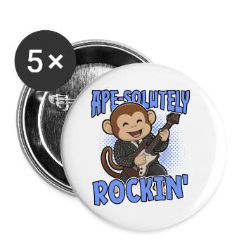 Ape-Solutely Rockin': Lustiger Affe mit Gitarre - Buttons klein 25 mm (5er Pack) - Weiß - Vorne