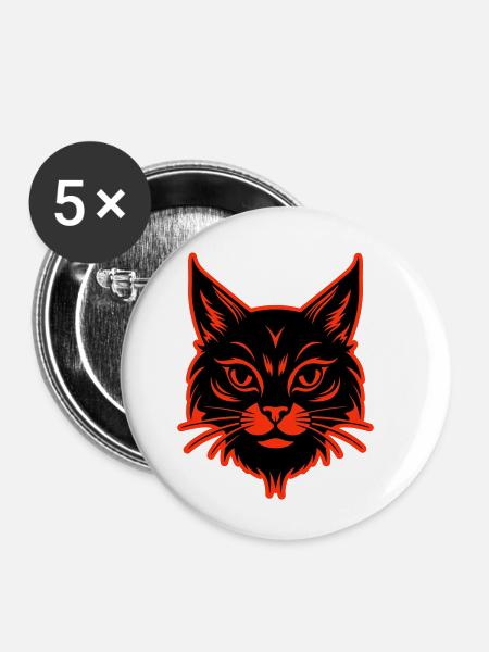 Katze Kopf - Buttons klein 25 mm (5er Pack) - Weiß