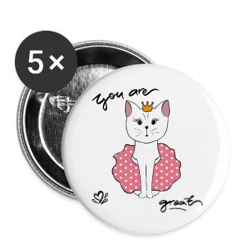 Tu es génial, Chat - Lot de 5 petits badges (25 mm) - blanc - Devant