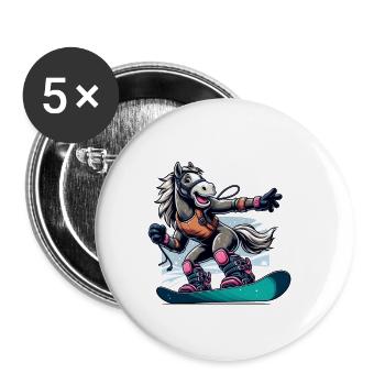 Cheval snowboarder mignon - Lot de 5 petits badges (25 mm) - blanc - Devant
