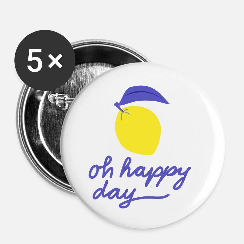 Oh jour heureux Lemon - Lot de 5 petits badges (25 mm) - blanc