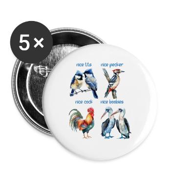 Drôles d’oiseaux nommés Nice birds - Lot de 5 petits badges (25 mm) - blanc - Devant