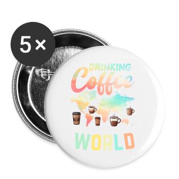 Drinking Coffee Around The World - Buttons klein 25 mm (5er Pack) - Weiß - Vorne
