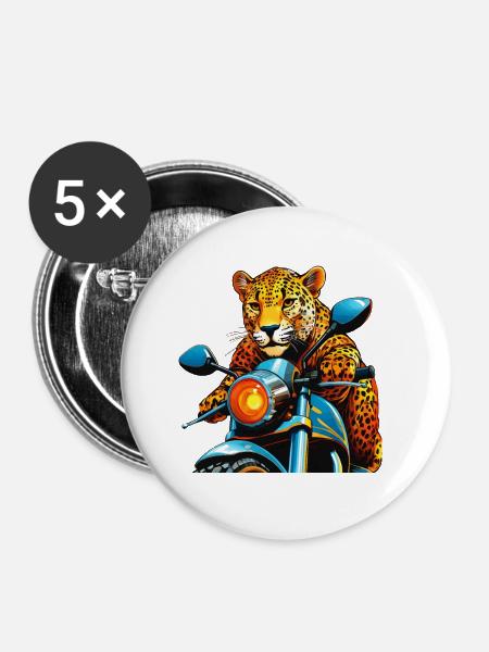 LEOPARD MOTORRAD - Buttons klein 25 mm (5er Pack) - Weiß