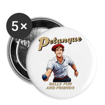 BOULES DE PÉTANQUE FUN ET FRIENDS - Lot de 5 petits badges (25 mm) - blanc - Devant