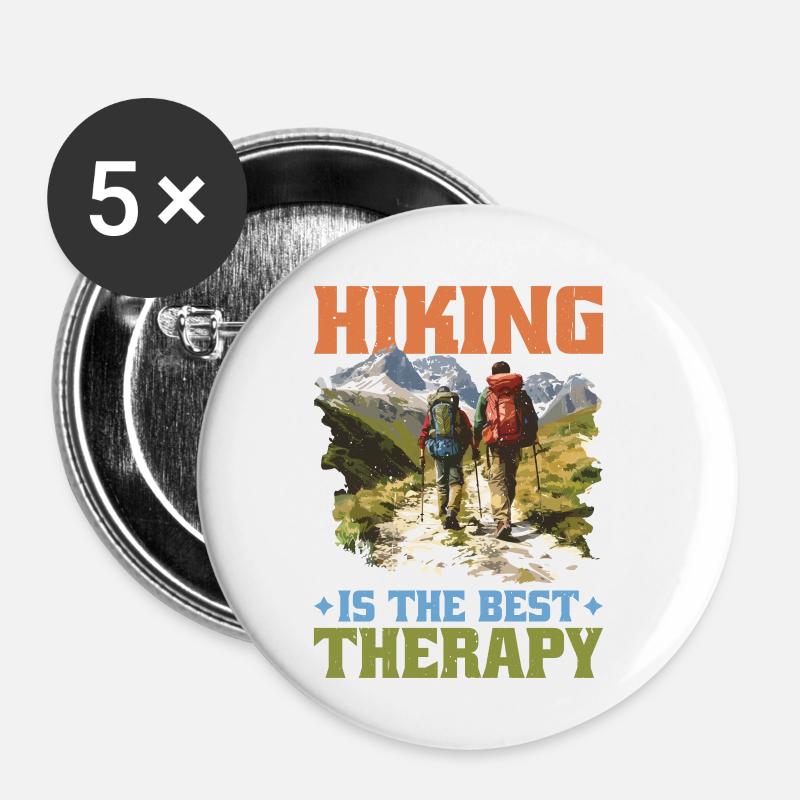Hiking Is The Best Therapy 5 - Buttons klein 25 mm (5er Pack) - Weiß
