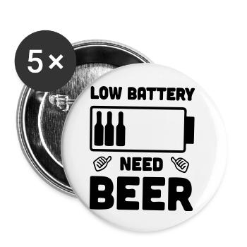 Batterie faible, j'ai besoin de bière, bière, fête - Lot de 5 petits badges (25 mm) - blanc - Devant
