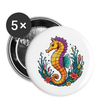 Pretty decorative seahorse - Buttons small 1''/25 mm (5-pack) - white - Front