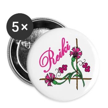 Reiki Scripture with Flower 9 Pink - Buttons small 1''/25 mm (5-pack) - white - Front