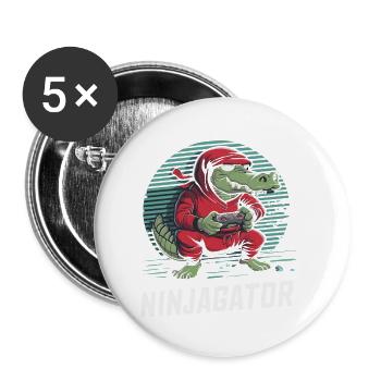 Ninja Alligator Gamer Fun Gaming Reptile Graphic - Buttons small 1''/25 mm (5-pack) - white - Front