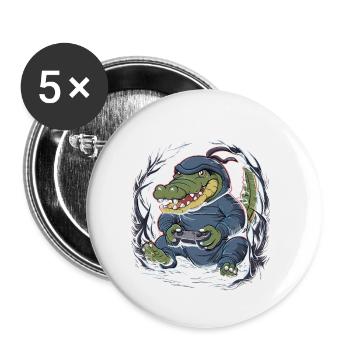 Ninja Alligator Gamer Fun Gaming Reptile Graphic - Buttons small 1''/25 mm (5-pack) - white - Front