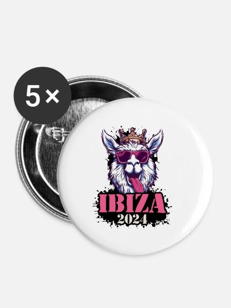 Ibiza 2024 Alpaka - Buttons klein 25 mm (5er Pack) - Weiß