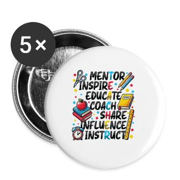 Mentor Inspirer Éduquer Entraîneur Enseignant - Lot de 5 petits badges (25 mm) - blanc - Devant