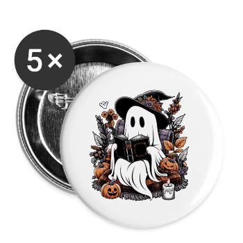 Gespenst Lesung Bücher Kürbis Halloween - Buttons klein 25 mm (5er Pack) - Weiß - Vorne