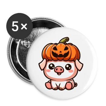 Cute cartoon Halloween pig with pumpkin - Buttons small 1''/25 mm (5-pack) - white - Front