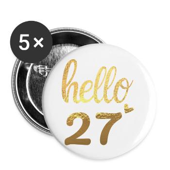 Hello 27 doré - Lot de 5 petits badges (25 mm) - blanc - Devant