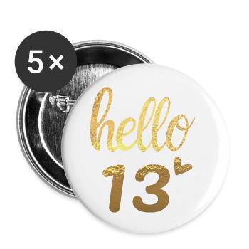 Hello 13 gold - Buttons small 1''/25 mm (5-pack) - white - Front