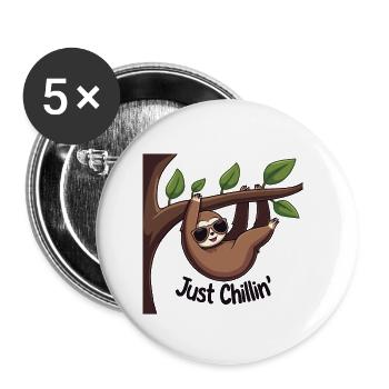 LUSTIGER SLOTH - Buttons klein 25 mm (5er Pack) - Weiß - Vorne