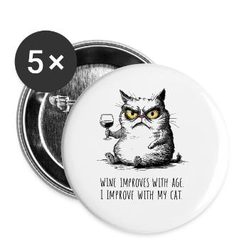 Funny Cat Lover Drinking Wine Humor - Buttons small 1''/25 mm (5-pack) - white - Front