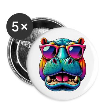Hippopotamus with Sunglasses - Buttons small 1''/25 mm (5-pack) - white - Front