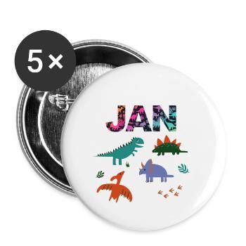 JAN - Beautiful boy name with dinosaur - Buttons small 1''/25 mm (5-pack) - white - Front