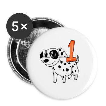 1 an - Inscription à l’école - Motif chien - Numéro 1 - Lot de 5 petits badges (25 mm) - blanc - Devant