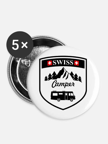 Integral Swiss Camper schwarz - Buttons klein 25 mm (5er Pack) - Weiß