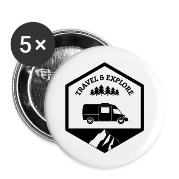 Travel and explore van black - Buttons small 1''/25 mm (5-pack) - white - Front