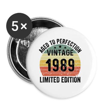 Vieilli à la perfection Vintage 1989 Edition Limitée - Lot de 5 petits badges (25 mm) - blanc - Devant