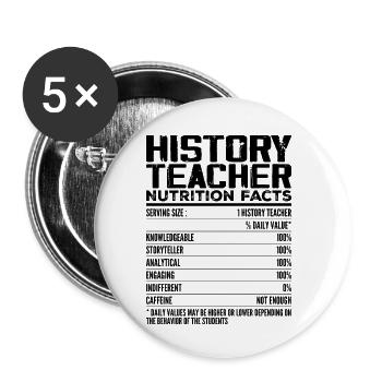 Geschichte Lehrer Nährwertangaben | Geschichtslehrer - Buttons klein 25 mm (5er Pack) - Weiß - Vorne