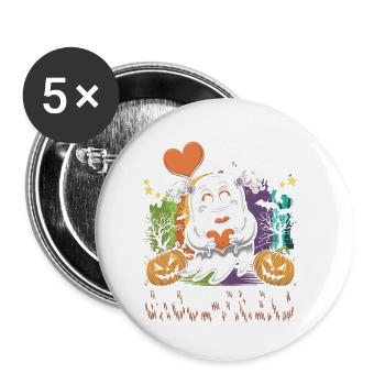 J’aime mon ami goule mignon fantôme Halloween - Lot de 5 petits badges (25 mm) - blanc - Devant
