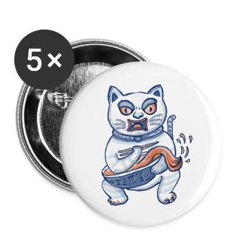 Chat chanceux avec des ramen - Lot de 5 petits badges (25 mm) - blanc - Devant