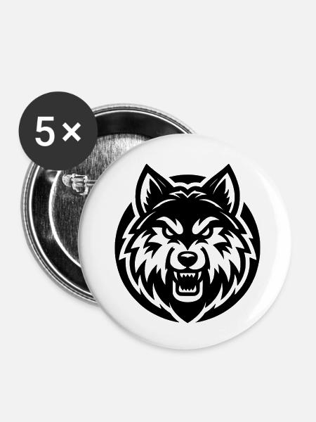 Angry Wolf Design - Buttons klein 25 mm (5er Pack) - Weiß