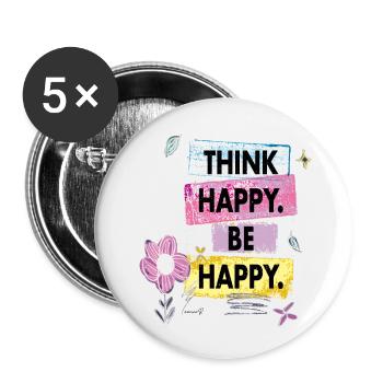 Think Happy, Be Happy - Buttons small 1''/25 mm (5-pack) - white - Front