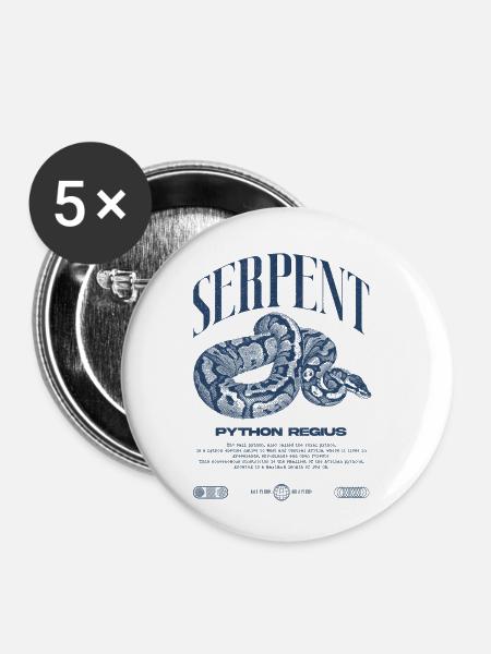 Ball Python Moderne Reptilienwärter Streetwear - Buttons klein 25 mm (5er Pack) - Weiß